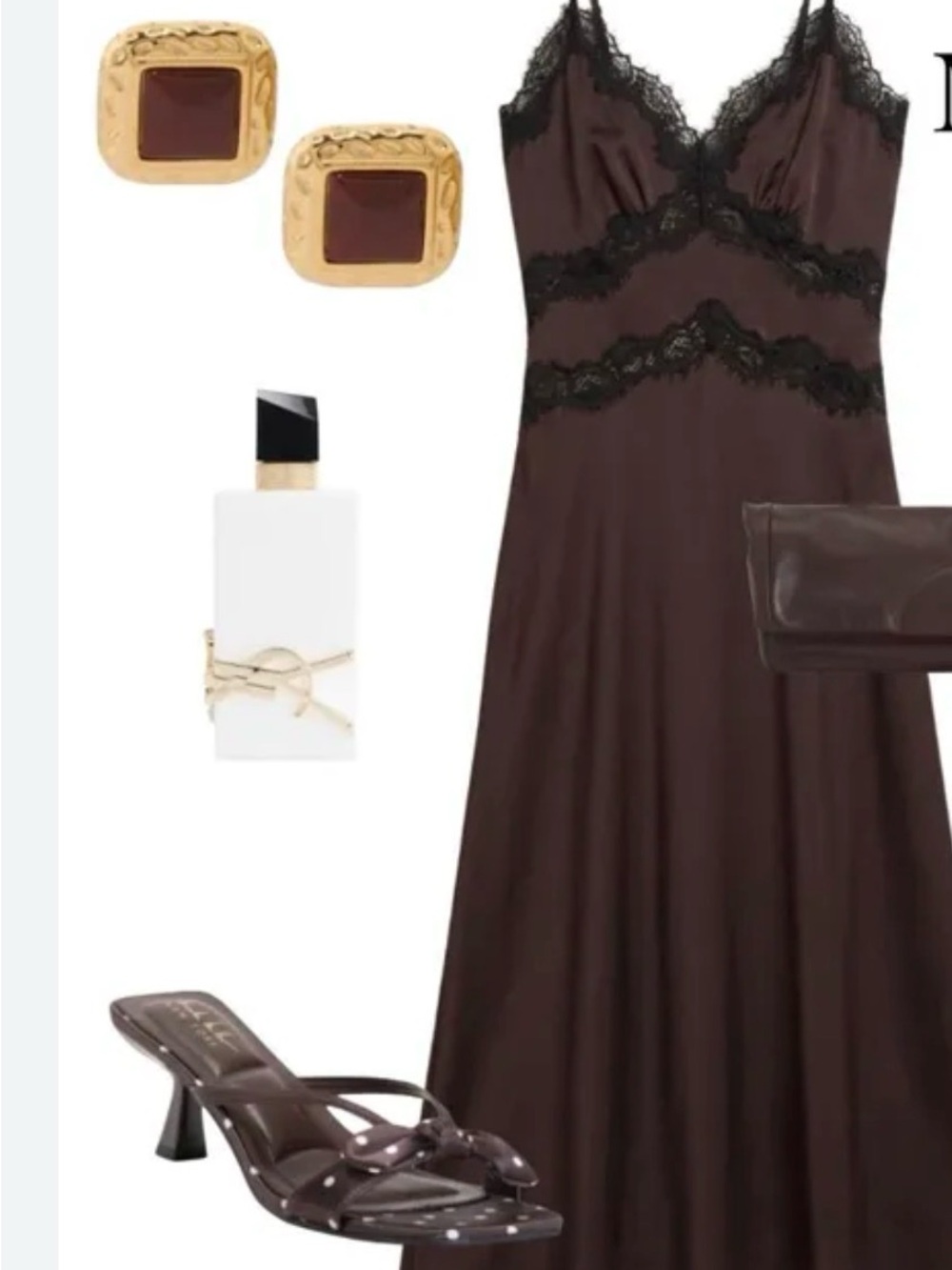 House of Harlow 1960-Satin Lace-Trim Slip Dress in Deep Brown - Picture 4 of 7